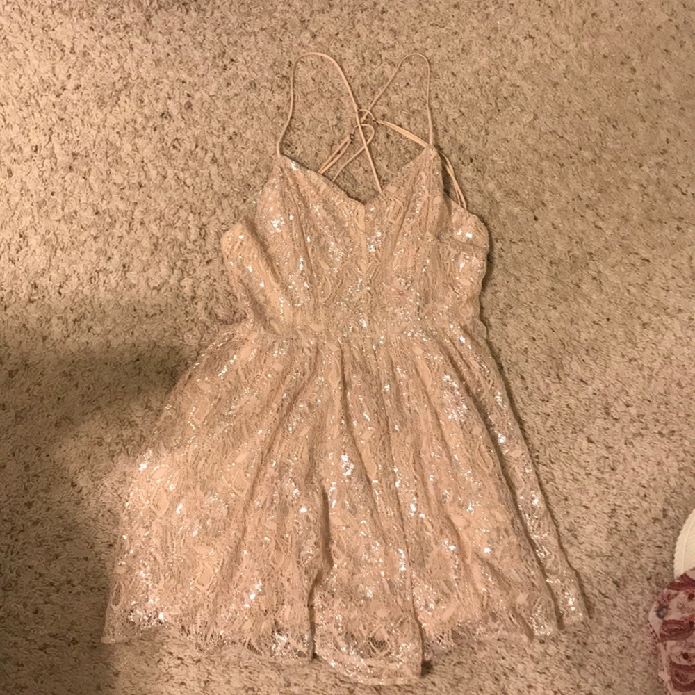 Mauve lace and silver flowy romper